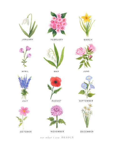 custom birth month flower prints