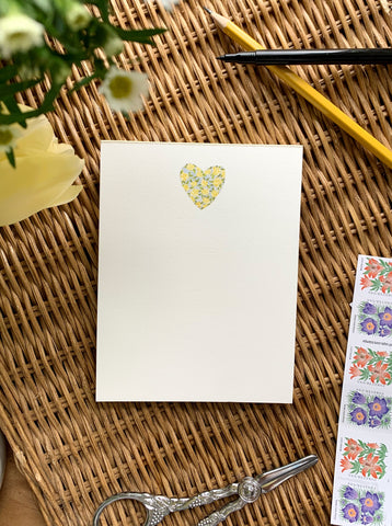 blue and yellow floral heart note pad