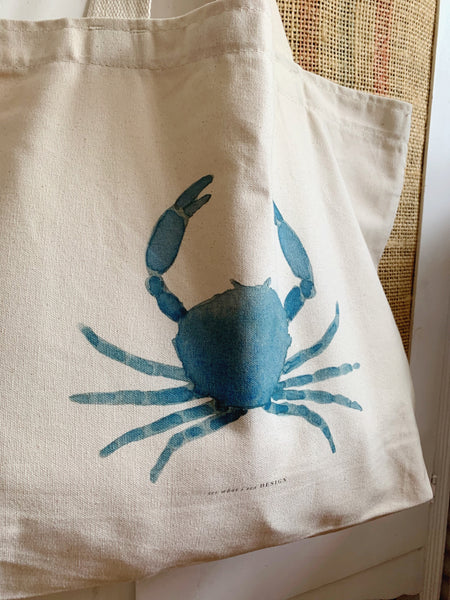 blue crab large canvas market tote bag