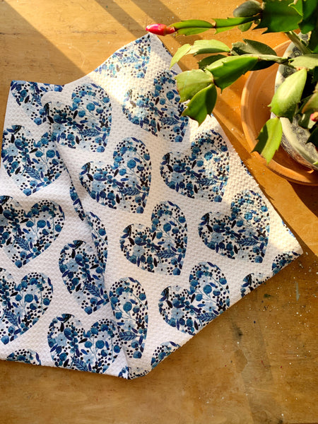 navy floral heart kitchen towel