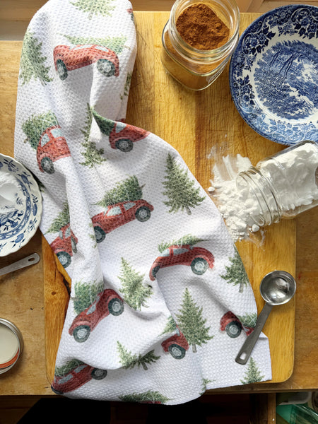 red car with tree kitchen towel