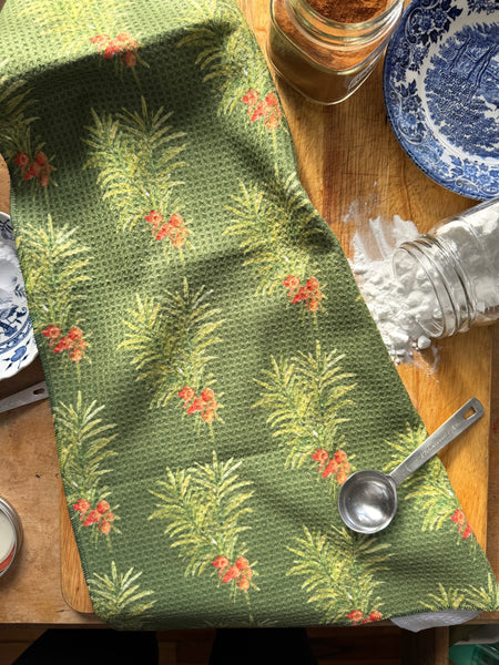 pine and berries holiday kitchen towel