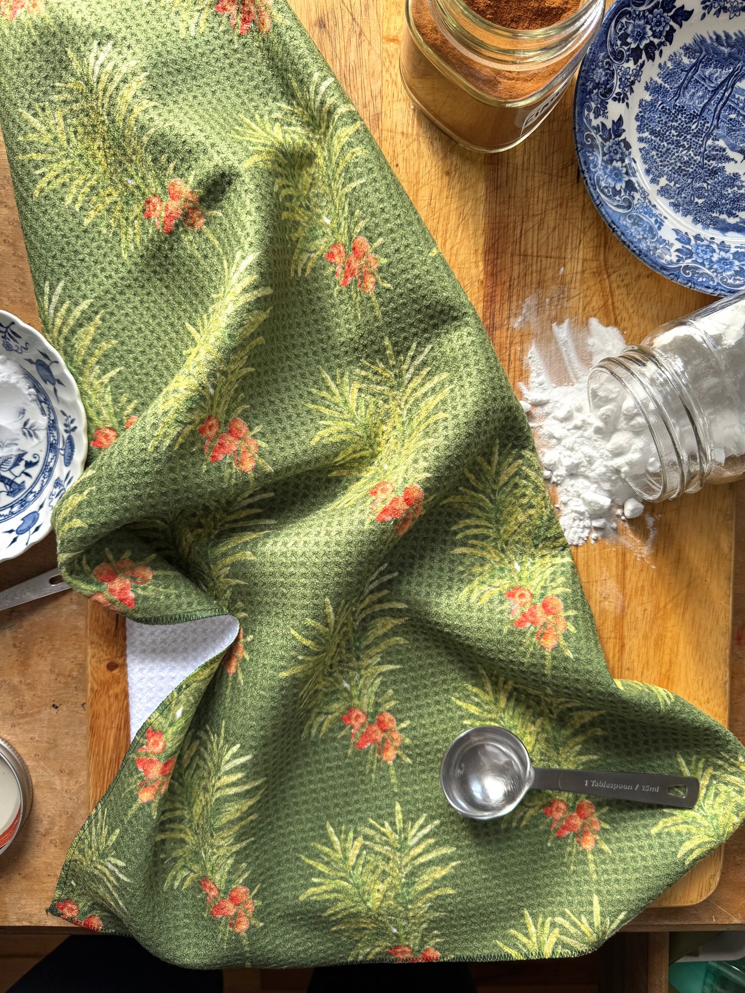 pine and berries holiday kitchen towel