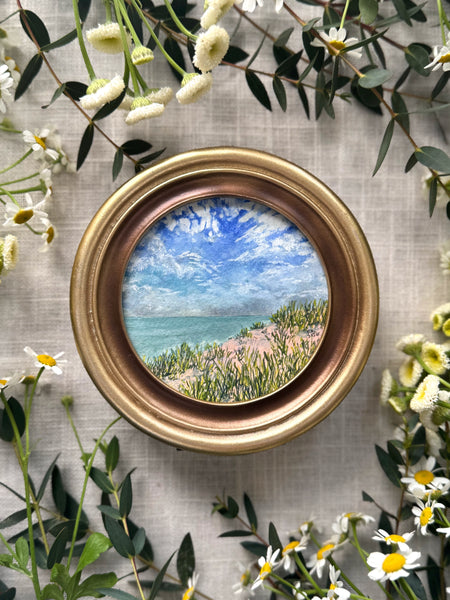 lake michigan dunes|| mini framed original gouache painting