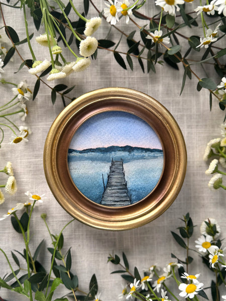 all is calm  || mini framed original gouache painting