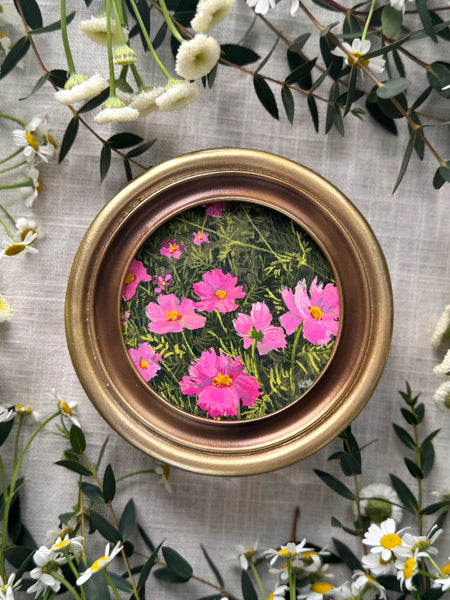 farm day cosmos || mini framed original gouache painting