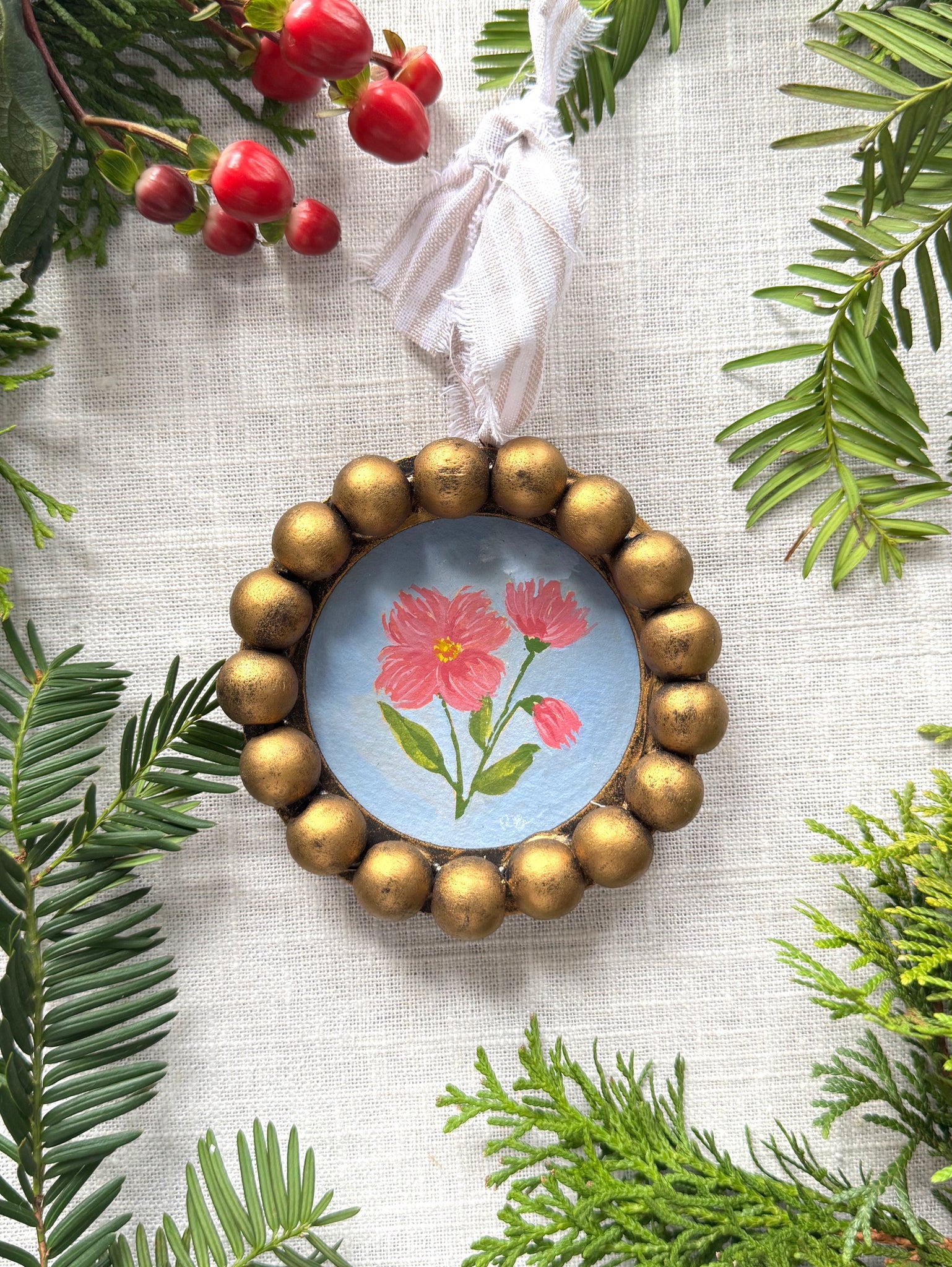 pink flower framed ornament
