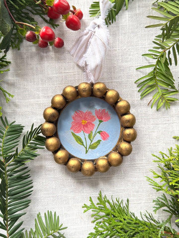 pink flower framed ornament