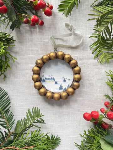 snowy cottage framed ornaments