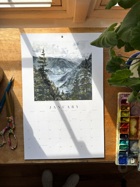 2026 watercolor landscape wall calendar