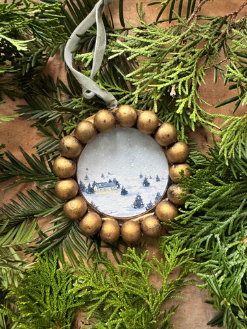 snowy cottage framed ornaments