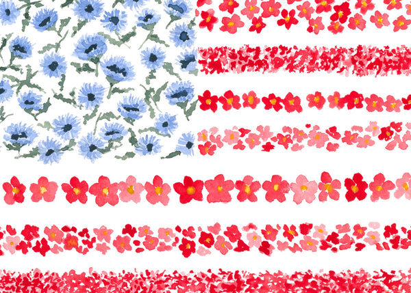floral american flag ||  art print