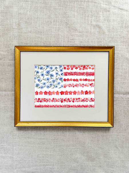 floral american flag ||  art print