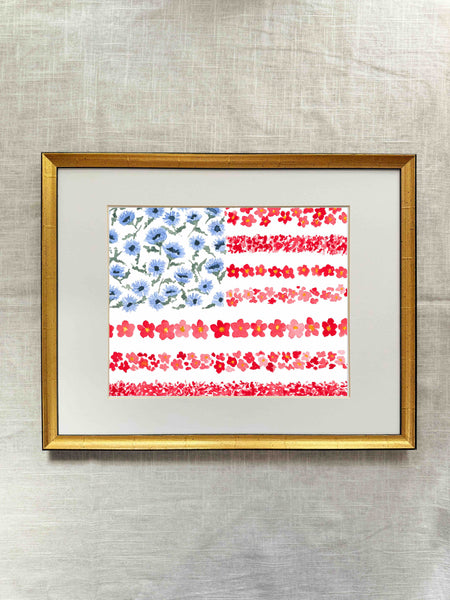 floral american flag ||  art print