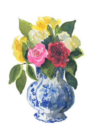 garden roses in vase || art print