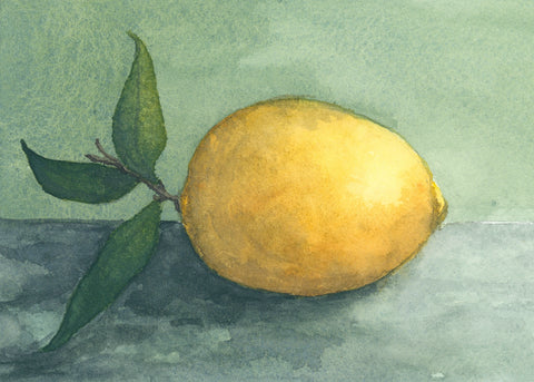 lemon still life on green ||  art print