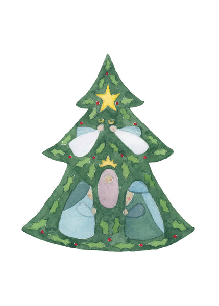 tree folk art nativity art print