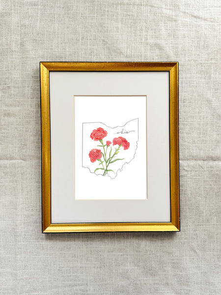 ohio scarlet carnation ||  state flower art print