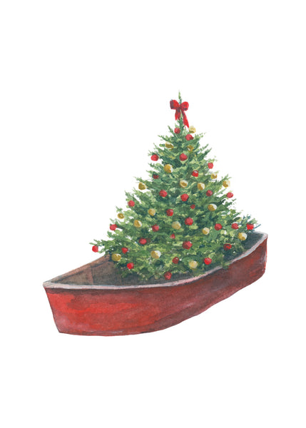 boat with christmas tree art print