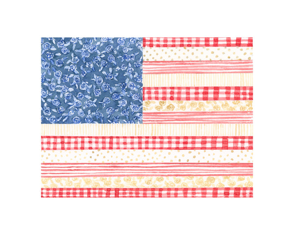 sewing notions american flag ||  art print