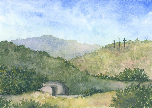 there is a green hill far away || art print