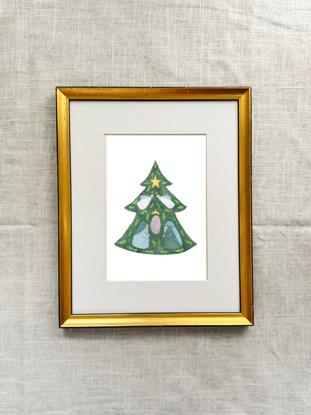 tree folk art nativity art print