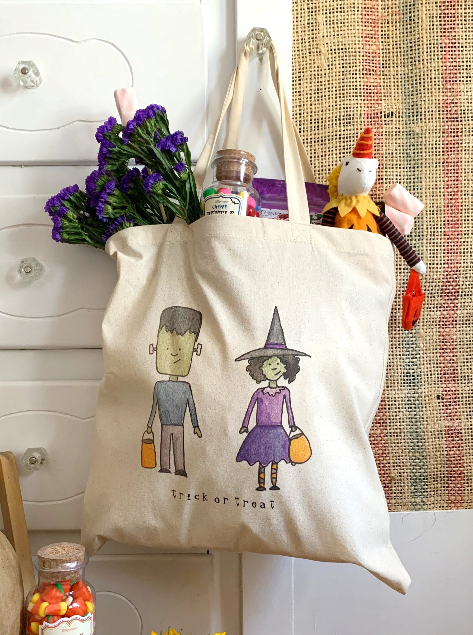 halloween friends trick or treat bag || small canvas  tote