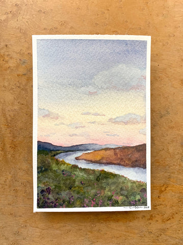 just around the river bend iii || 4x6 original watercolor painting
