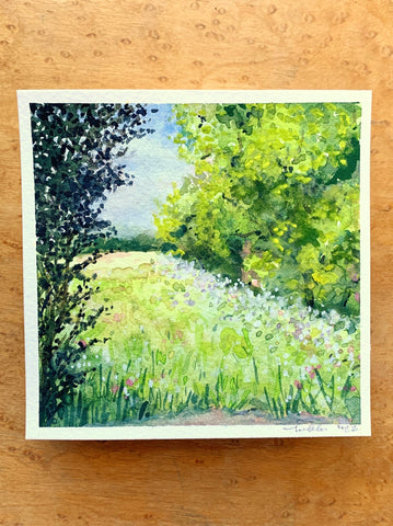 peaceful meadow || 4x4 original watercolor painting