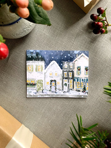 christmas village greeting card set