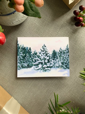 snowy pines greeting card set