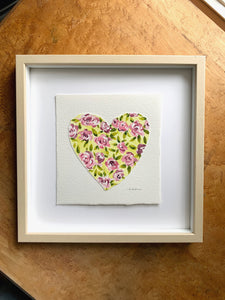 yellow floral heart 6x6 original painting