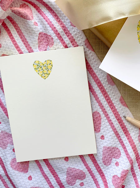 blue and yellow floral heart note pad