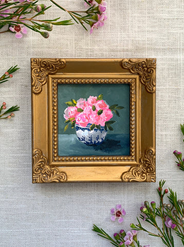 pretty in pink i || 3x3 framed original painting
