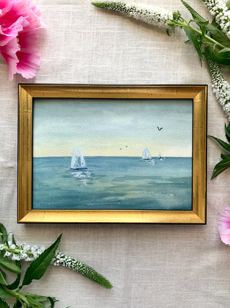 sailboat 4 || 5x7 original gouache painting