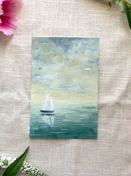 sailboat 3 || 4x6 original gouache painting